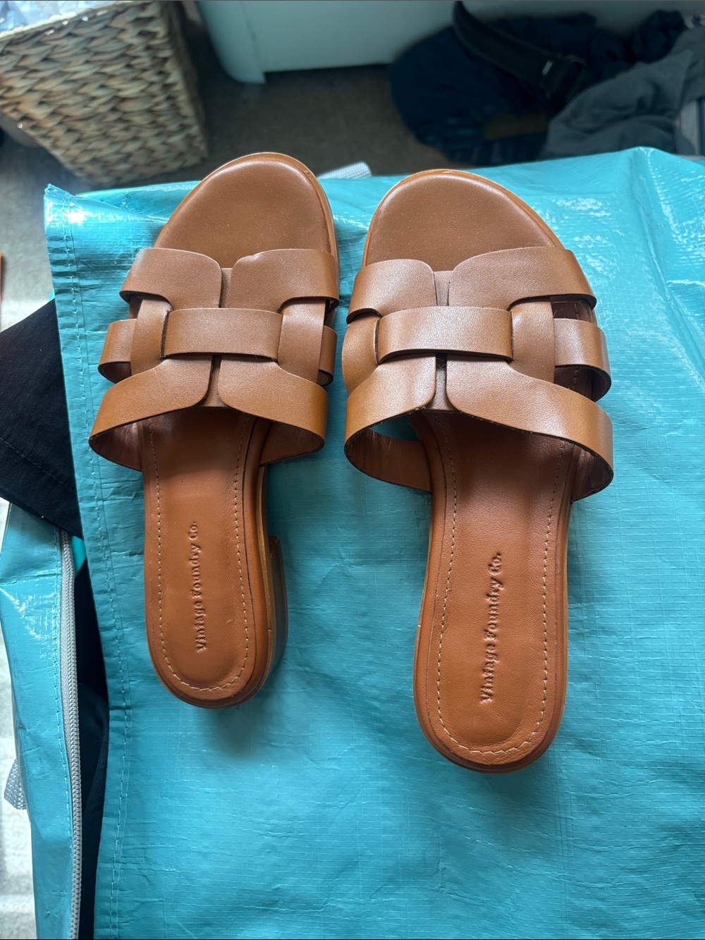 Woven Slip-On Slide Sandals in Tan - Women's